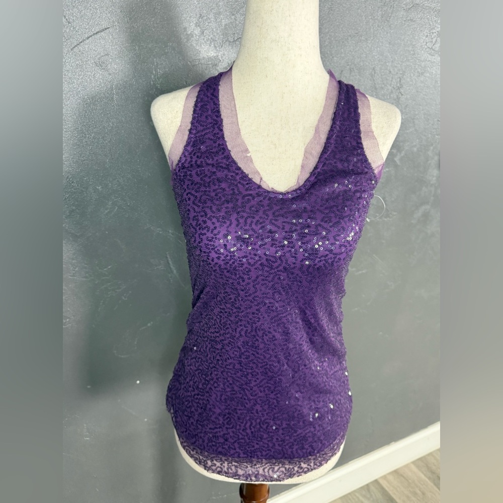 Selena Gomez Purple Sequin Scoop Neck Tank Top